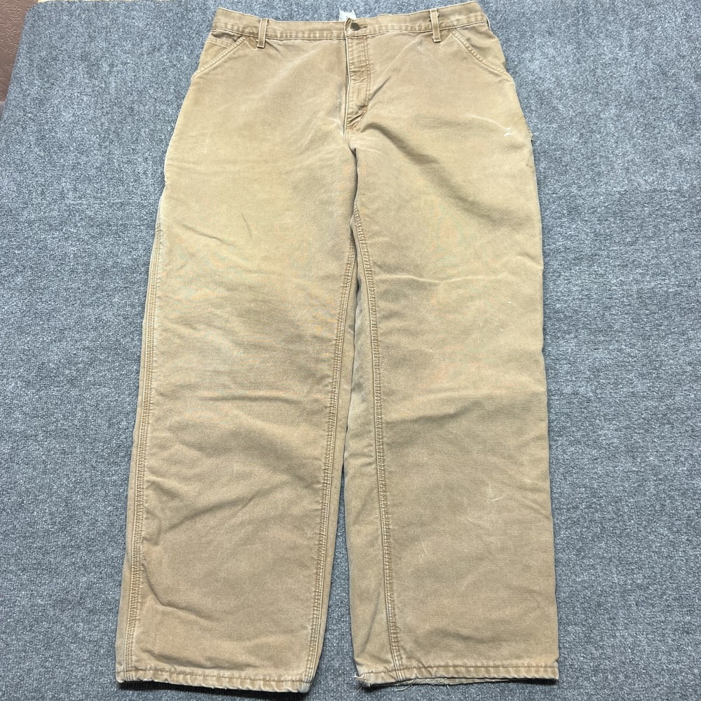 Vintage Carhartt Pants Mens 42x32 Brown Canvas Flannel Lined Carpenter B111 USA